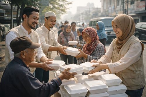 Pembagian Nasi Kotak dalam Jumat Berkah ke Masyarakat